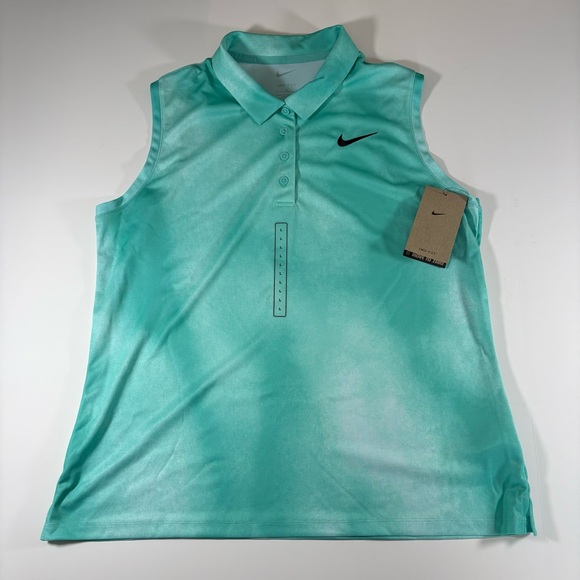 Nike Tops - Women’s Nike Golf Green Sleeveless Dri-Fit Victory Printed Polo Shirt Large NWT
